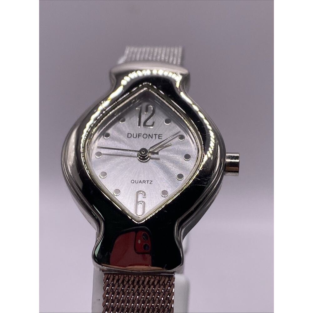 Dufonte Womens Silver Tone Diamond Shape Quartz Watch New Battery